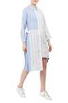 Buy_S & V Designs_Blue Spread Collar Striped Shirt Dress  _at_Aza_Fashions