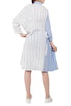 Shop_S & V Designs_Blue Spread Collar Striped Shirt Dress  _at_Aza_Fashions