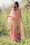 Shop_Madzin_Pink Kurta And Pant Georgette Dupatta Hand Embroidered Sharara Set _at_Aza_Fashions