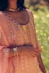 Shop_Madzin_Pink Kurta And Pant Georgette Dupatta Hand Embroidered Sharara Set _Online_at_Aza_Fashions