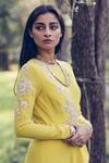 Shop_Madzin_Yellow Round Hand Embroidered Angrakha With Churidar _Online_at_Aza_Fashions