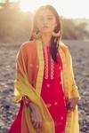 Shop_Madzin_Red Kurta Silk Chiffon Pant Bamberg Satin Hand Embroidered Sharara Set _at_Aza_Fashions