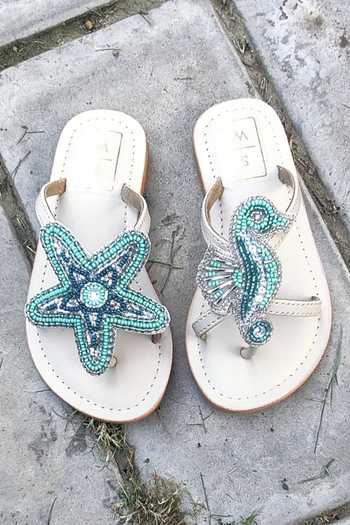 Buy_Sandalwali_Blue Beads Larry Seahorse And Starfish Sandals _at_Aza_Fashions