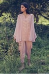 Buy_Madzin_Pink Kurta Georgette + Chiffon Pant Hand Embroidered And Dhoti _Online_at_Aza_Fashions