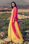 Buy_MADZIN_Yellow Jumpsuit Georgette + Chiffon Cape Pleated With Embroidered _Online_at_Aza_Fashions