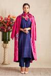 Buy_Bhusattva_Blue Organic Silk Oversize Collar Kurta With Jacket  _at_Aza_Fashions