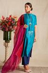 Shop_Bhusattva_Blue Kurta Organic Silk Round Set  _at_Aza_Fashions