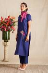 Shop Bhusattva Blue Kurta Organic Silk Round And Pant Set at Aza Fashions Shop_Bhusattva_Blue Kurta Organic Silk Round And Pant Set _at_Aza_Fashions