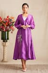 Buy_Bhusattva_Purple Organic Silk Oversize Collar Angrakha Jacket With Inner  _at_Aza_Fashions