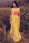 Buy_MADZIN_Yellow Georgette Blouse Scoop Hand Embroidered Jacket And Lehenga Set _Online_at_Aza_Fashions