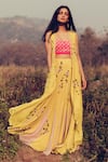 Buy_MADZIN_Yellow Georgette Blouse Scoop Hand Embroidered Jacket And Lehenga Set _at_Aza_Fashions