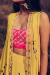 Shop_MADZIN_Yellow Georgette Blouse Scoop Hand Embroidered Jacket And Lehenga Set _Online_at_Aza_Fashions