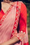 MADZIN_Pink Silk Chiffon V Neck Hand Embroidered Saree With Blouse _Online_at_Aza_Fashions