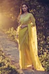 Shop_MADZIN_Yellow Saree Silk Chiffon Scoop Neck Organza With Blouse _at_Aza_Fashions