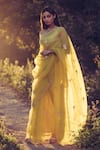 Buy_MADZIN_Yellow Saree Silk Chiffon Scoop Neck Organza With Blouse _at_Aza_Fashions