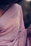 Madzin_Pink Blouse Silk Dupion Scoop Neck Hand Embroidered Saree With _at_Aza_Fashions