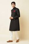Buy_Spring Break_Black Terry Rayon Mandarin Collar Sherwani Set_Online_at_Aza_Fashions