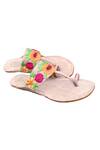 Shop_Sandalwali_Beige Embroidered Floral Suedette Sandals _at_Aza_Fashions