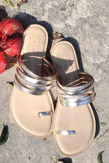 Shop_Sandalwali_Gold Metallic Braided Multi Strap Sandals _at_Aza_Fashions