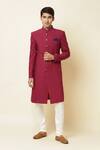 Buy_Spring Break_Maroon Silk, Cotton Lycra Sherwani Set _at_Aza_Fashions