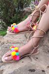 Sandalwali_Multi Color -poms, Tassels Lace Up Sandals_Online_at_Aza_Fashions