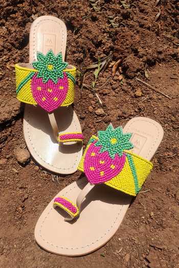 Buy_Sandalwali_Yellow Beads Embroidered Strawberry Sandals _at_Aza_Fashions