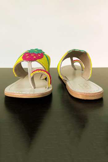 Buy_Sandalwali_Yellow Beads Embroidered Strawberry Sandals _Online_at_Aza_Fashions
