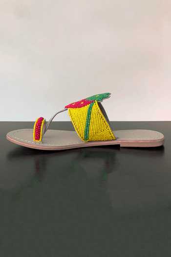 Sandalwali_Yellow Beads Embroidered Strawberry Sandals _at_Aza_Fashions