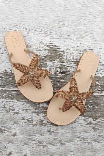 Buy_Sandalwali_Gold Beads, Embroidery Starfish Sandals _at_Aza_Fashions