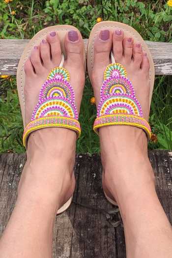Sandalwali_Multi Color Embroidery Bead Sandals _Online_at_Aza_Fashions