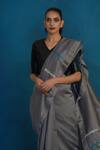 Buy_Charkhee_Grey Chanderi Saree With Blouse _Online_at_Aza_Fashions