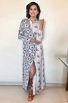 Shop_Swati Vijaivargie_White V Neck Printed Wrap Dress _at_Aza_Fashions
