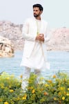 Soniya G_White Silk Handwoven Handloom Jacket Kurta Set _Online_at_Aza_Fashions