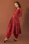 Shop_Khamaj India_Red Kurta Chanderi Floral Round Sweven And Pant Set _at_Aza_Fashions