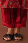 Buy_Khamaj India_Red Kurta Chanderi Floral Round Sweven And Pant Set _Online_at_Aza_Fashions