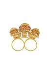 Shop_Blue Turban_Gold Plated Stone Carved Two Finger Ring_at_Aza_Fashions