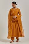 Shop_Ikshita Choudhary_Yellow Chanderi Embroidered Chita Notched Panelled Kurta And Pant Set _Online_at_Aza_Fashions