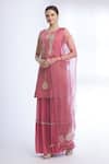 Buy_Sozenkari_Pink Organza, Chiffon, Pure Silk Chanderi Boat Embroidered Kurta Set _Online_at_Aza_Fashions