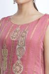 Sozenkari_Pink Organza, Chiffon, Pure Silk Chanderi Boat Embroidered Kurta Set _at_Aza_Fashions