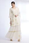 Buy_Sozenkari_White Organza, Chiffon, Pure Silk Chanderi V Neck Embroidered Kurta Set _at_Aza_Fashions