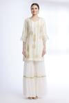 Sozenkari_White Organza, Chiffon, Pure Silk Chanderi V Neck Embroidered Kurta Set _Online_at_Aza_Fashions