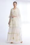Buy_Sozenkari_White Organza, Chiffon, Pure Silk Chanderi V Neck Embroidered Kurta Set _Online_at_Aza_Fashions