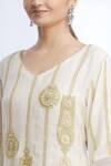 Sozenkari_White Organza, Chiffon, Pure Silk Chanderi V Neck Embroidered Kurta Set _at_Aza_Fashions