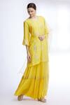 Buy_Sozenkari_Yellow Organza, Chiffon, Pure Silk Chanderi V Neck Embroidered Kurta Set _at_Aza_Fashions
