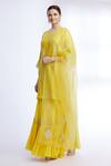 Buy_Sozenkari_Yellow Organza, Chiffon, Pure Silk Chanderi V Neck Embroidered Kurta Set _Online_at_Aza_Fashions