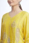 Sozenkari_Yellow Organza, Chiffon, Pure Silk Chanderi V Neck Embroidered Kurta Set _at_Aza_Fashions