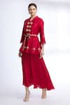 Buy_Sozenkari_Maroon Pure Silk V Neck Jacket And Skirt Set _at_Aza_Fashions
