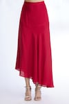 Shop_Sozenkari_Maroon Pure Silk V Neck Jacket And Skirt Set _Online_at_Aza_Fashions