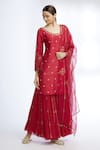 Buy_Sozenkari_Maroon Organza, , Muslin Boat Embroidered Kurta Set _at_Aza_Fashions