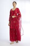 Buy_Sozenkari_Maroon Organza, , Muslin Boat Embroidered Kurta Set _Online_at_Aza_Fashions